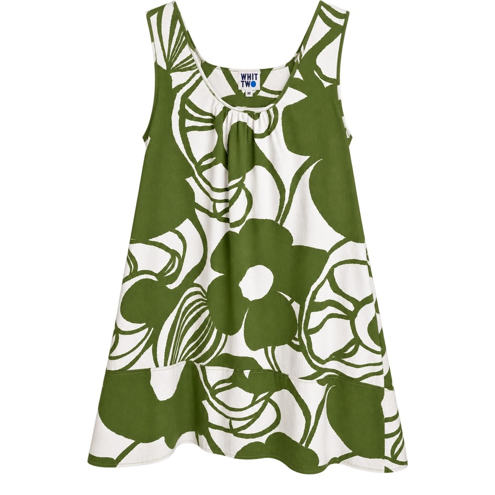 ANTHROPOLOGIE WHIT TWO Size M Green White Retro 70's Floral Mini Dress Pockets